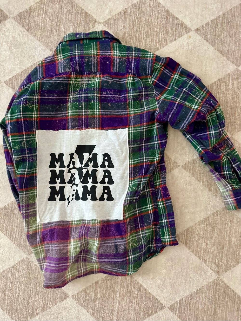 Womens Purple & Green Plaid Shirt with 'MAMA' Graphic